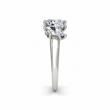 Just Brilliant Five Stone Diamond Band, Large version with Marquise diamonds in 18K white gold, side view. #jb-five-stone_large_marquise_18k-white-gold_side