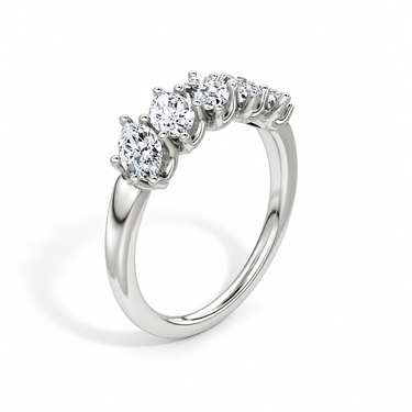Just Brilliant Five Stone Diamond Band, Large version with Marquise diamonds in 18K white gold, upright view. #jb-five-stone_large_marquise_18k-white-gold_upright