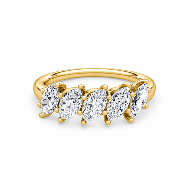 Just Brilliant Five Stone Diamond Band, Large version with Marquise diamonds in 18K yellow gold, front view. #jb-five-stone_large_marquise_18k-yellow-gold_front