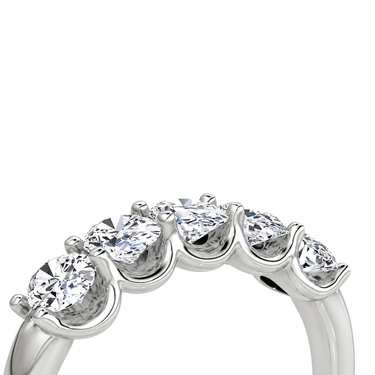 Just Brilliant Five Stone Diamond Band, Large version with Oval diamonds in 18K white gold, detail view. #jb-five-stone_large_oval_18k-white-gold_detail