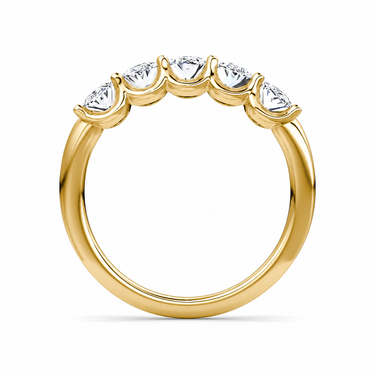 Just Brilliant Five Stone Diamond Band, Large version with Oval diamonds in 18K yellow gold, profile view. #jb-five-stone_large_oval_18k-yellow-gold_profile