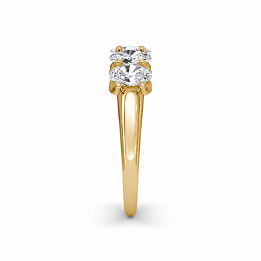 Just Brilliant Five Stone Diamond Band, Large version with Oval diamonds in 18K yellow gold, side view. #jb-five-stone_large_oval_18k-yellow-gold_side