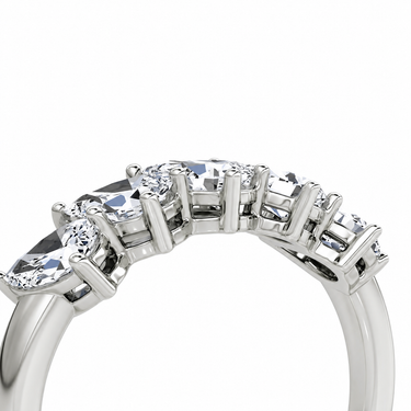 Just Brilliant Five Stone Diamond Band, Large version with Pear diamonds in 18K white gold, detail view. #jb-five-stone_large_pear_18k-white-gold_detail
