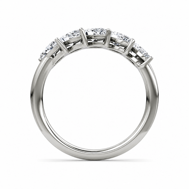 Just Brilliant Five Stone Diamond Band, Large version with Pear diamonds in 18K white gold, profile view. #jb-five-stone_large_pear_18k-white-gold_profile