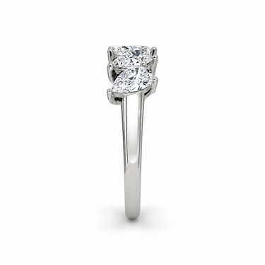 Just Brilliant Five Stone Diamond Band, Large version with Pear diamonds in 18K white gold, side view. #jb-five-stone_large_pear_18k-white-gold_side
