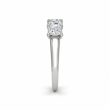 Just Brilliant Five Stone Diamond Band, Large version with Princess diamonds in 18K white gold, side view. #jb-five-stone_large_princess_18k-white-gold_side