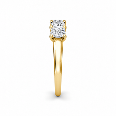 Just Brilliant Five Stone Diamond Band, Large version with Princess diamonds in 18K yellow gold, side view. #jb-five-stone_large_princess_18k-yellow-gold_side