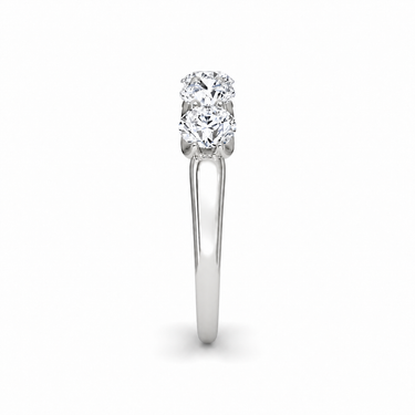 Just Brilliant Five Stone Diamond Band, Large version with Round Brilliant diamonds in 18K white gold, side view. #jb-five-stone_large_round-brilliant_18k-white-gold_side