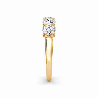 Just Brilliant Five Stone Diamond Band, Large version with Round Brilliant diamonds in 18K yellow gold, side view. #jb-five-stone_large_round-brilliant_18k-yellow-gold_side