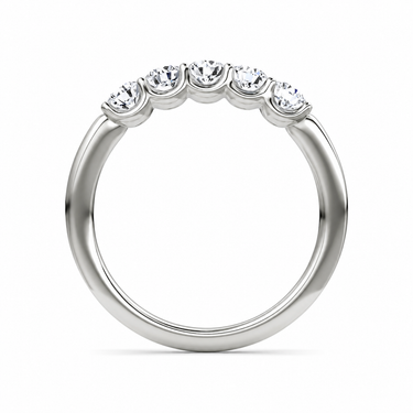 Just Brilliant Five Stone Diamond Band, Petite version with Round Brilliant diamonds in 18K white gold, profile view. #jb-five-stone_petite_round-brilliant_18k-white-gold_profile