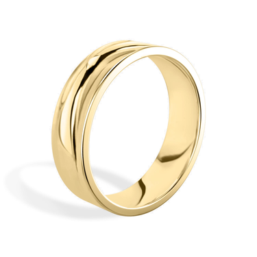 Just Brilliant 6mm Flat Wedding Band in 18K Yellow Gold, upright view