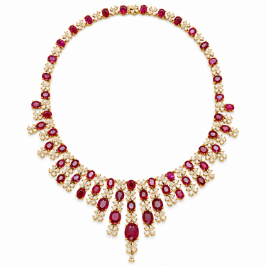 Floraison de Rubis Necklace by Just Brilliant — complete front view in 18K yellow gold