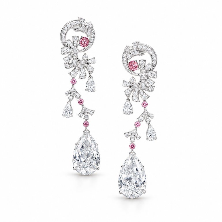 Floraison Rose Diamond Earrings by Just Brilliant — front view