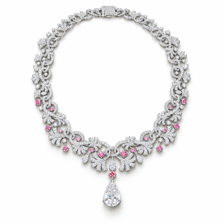 Floraison Rose Diamond Necklace by Just Brilliant — full