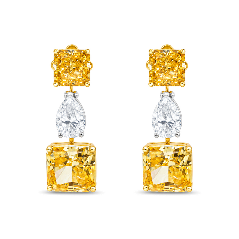 Luna Luminary Earrings by Just Brilliant – 15.5ct fancy yellow and white lab diamond earrings in 18K gold