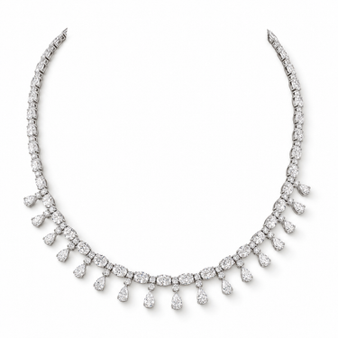Frange de Lumière Diamond Necklace in 18K white gold with oval, round brilliant and pear-cut diamonds, front view