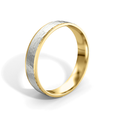 Just Brilliant Hammered Band, 4.5mm, 18K Yellow Gold and White Gold, upright view, unengraved