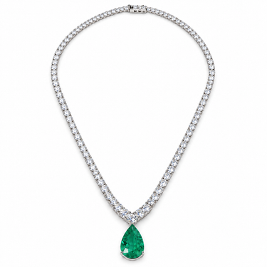 Larme d’Émeraude Necklace in 18K white gold by Just Brilliant — Full necklace