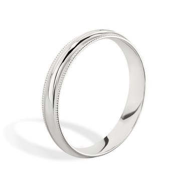 Just Brilliant 4mm Milgrain Wedding Band in 18K White Gold, upright view