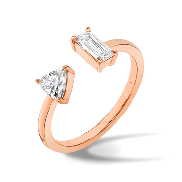 Just Brilliant Mixed Cuff Ring in 18K Rose Gold, upright view, white background with natural shadow