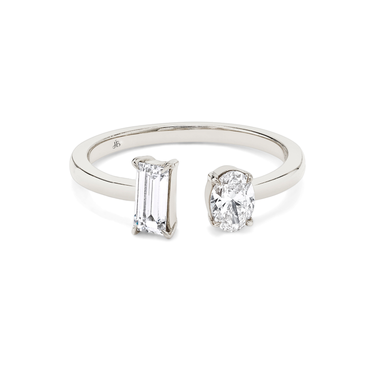 Just Brilliant Mixed Cuff Ring in 18K White Gold, front view, white background with natural shadow
