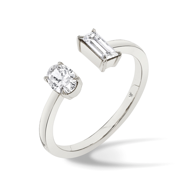 Just Brilliant Mixed Cuff Ring in 18K White Gold, upright view, white background with natural shadow