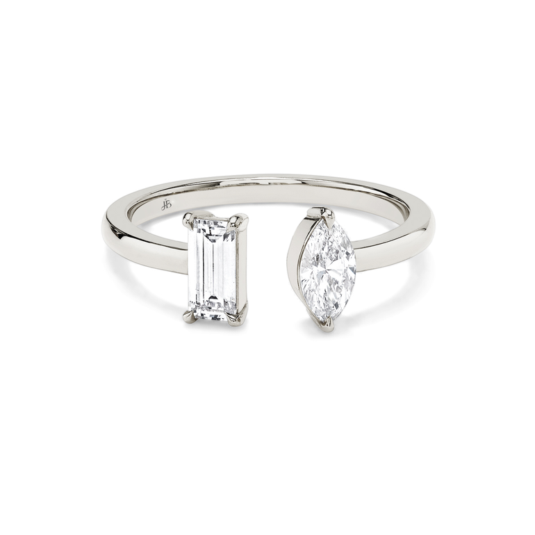 Just Brilliant Mixed Cuff Ring in 18K White Gold, front view, white background with natural shadow