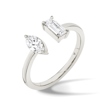 Just Brilliant Mixed Cuff Ring in 18K White Gold, upright view, white background with natural shadow