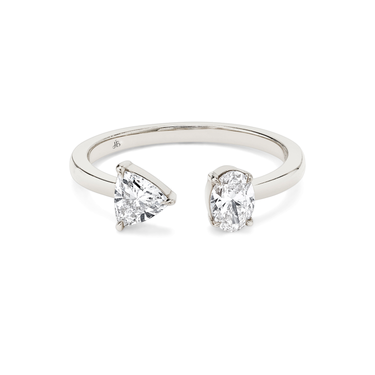 Just Brilliant Mixed Cuff Ring in 18K White Gold, front view, white background with natural shadow