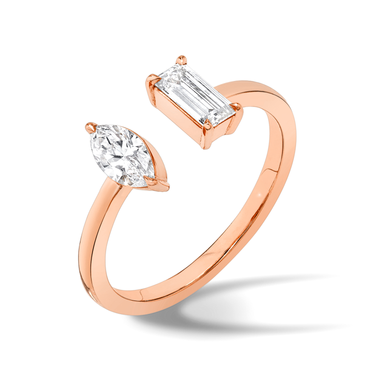 Just Brilliant Mixed Cuff Ring in 18K Rose Gold, upright view, white background with natural shadow