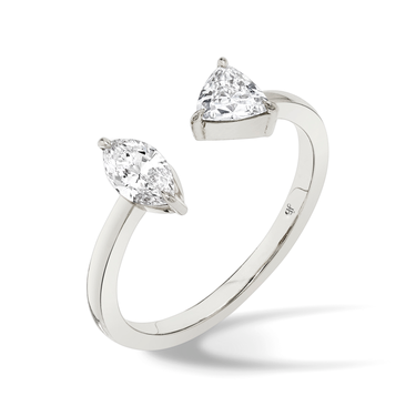 Just Brilliant Mixed Cuff Ring in 18K White Gold, upright view, white background with natural shadow