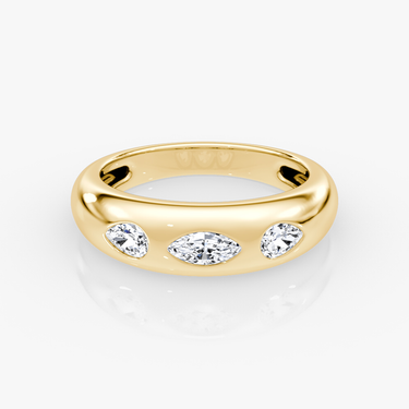 Just Brilliant Mixed Shape Dome Band in 18K Yellow Gold with marquise and pear diamonds, front view.