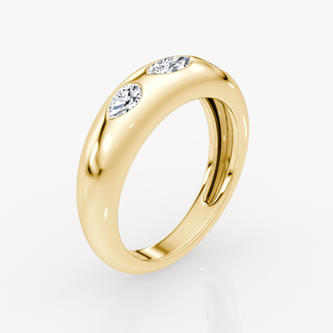 Just Brilliant Mixed Shape Dome Band in 18K Yellow Gold with marquise and pear diamonds, standing angled view.
