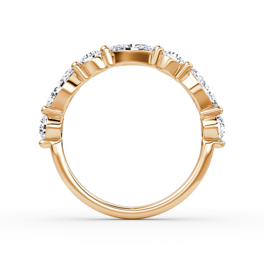 Just Brilliant Mixed Shared Prong Band in rose gold, profile view, white background with natural shadow