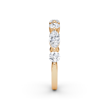 Just Brilliant Mixed Shared Prong Band in rose gold, side view, white background with natural shadow