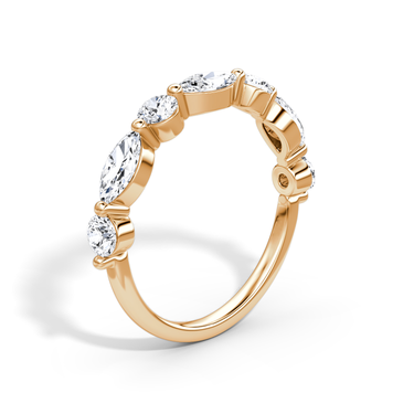 Just Brilliant Mixed Shared Prong Band in rose gold, upright view, white background with natural shadow