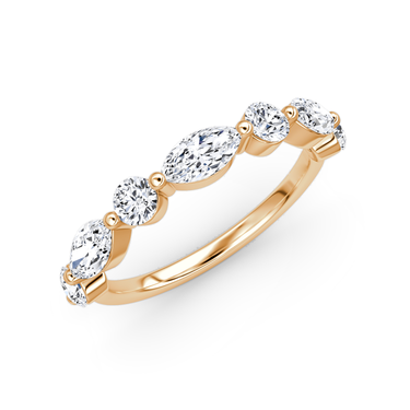 Just Brilliant Mixed Shared Prong Band in rose gold, upright2 view, white background with natural shadow