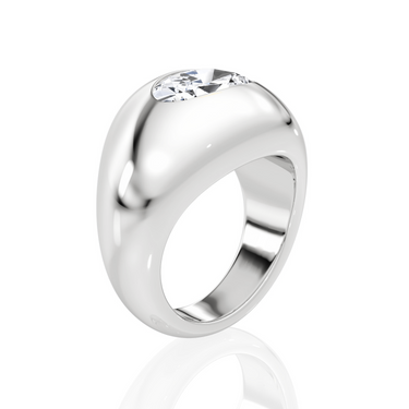 Just Brilliant Oval Dome Band in 18K White Gold, upright view.