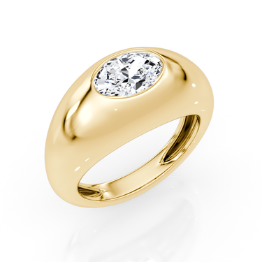 Just Brilliant Petite Oval Dome diamond band, yellow gold, oblique view