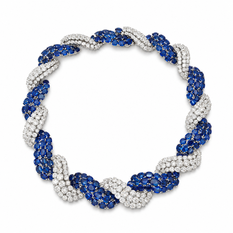 Ruban de Saphir Necklace in 18K white gold by Just Brilliant — Full front view