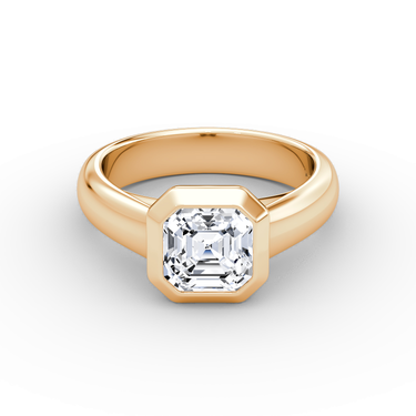 Just Brilliant Sculpture Bezel Ring, Asscher, 18K Rose Gold, front view.