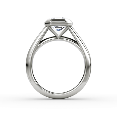 Just Brilliant Sculpture Bezel Ring, Asscher, 18K White Gold, profile view.