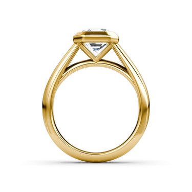 Just Brilliant Sculpture Bezel Ring, Asscher, 18K Yellow Gold, profile view.