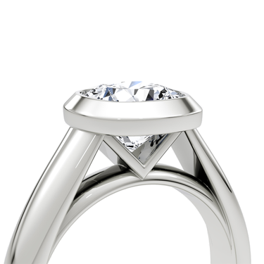 Just Brilliant Sculpture Bezel Ring, Cushion, 18K White Gold, detail view.