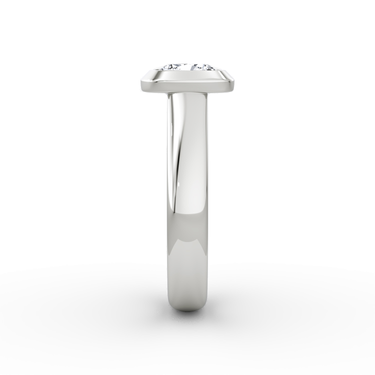 Just Brilliant Sculpture Bezel Ring, Cushion, 18K White Gold, side view.