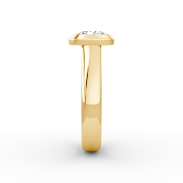 Just Brilliant Sculpture Bezel Ring, Cushion, 18K Yellow Gold, side view.