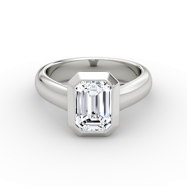 Just Brilliant Sculpture Bezel Ring, Emerald, 18K White Gold, front view.