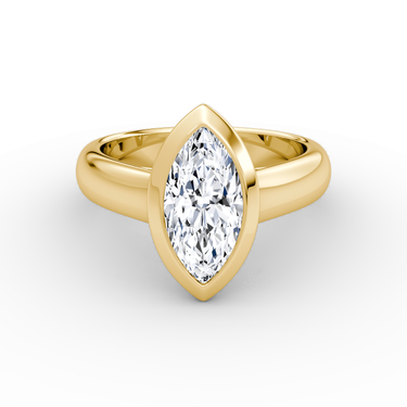 Just Brilliant Sculpture Bezel Ring, Marquise, 18K Yellow Gold, front view.