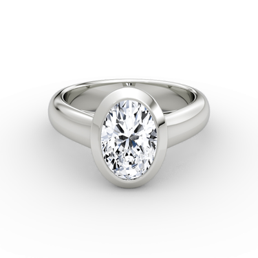 Just Brilliant Sculpture Bezel Ring, Oval, 18K White Gold, front view.