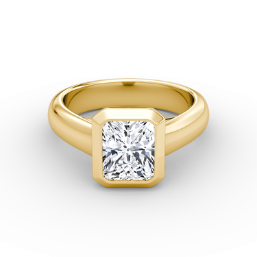 Just Brilliant Sculpture Bezel Ring, Radiant, 18K Yellow Gold, front view.